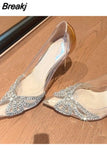 Summer New Women's Fashion Pointed Transparent PVC Rhinestone Wrapped Back Buckle High Heel Sandals Banquet
