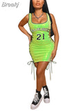 Sporty Fashion Sequined Dress Side Hollow Out Lace-up Basketball Jersey Dresses Summer 2023 Sexy Streetwear Outfits