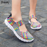 2021Women Shoes Lady Summer Slip On Flats Sneakers Breathable Lightweight Women Flat Shoes Manual Woven Shallow Women Casual