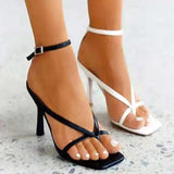 Women Summer Pumps Sandals High Heels 9CM Shoes Flip Flops Ankle Strap Sexy Square Toe Sliod Buckle Party Sandals Zapatos