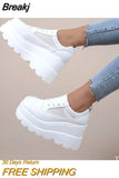 NEW White Wedge Sneakers Shoes Platform Breathable Hollow Shoes Chunky Platform Heel Pumps Shoes Women