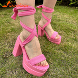 New FashionDouble Bottom Platform Sandals Chunky High Heeled Ankle Buckle Strap Women Sandals Comfort Walking Shoes