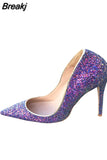 Glitter Shiny Women Shoes High Heel 12 cm Stilettos Pointed Toe Women Pumps Chaussure Femme Talon Sexy LF001