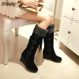 Boots Women Winter Shoes Warm Cotton Shoes Cold Winter Knee High Boots Ladies Wedge Heels Boots 7cm Plus Size