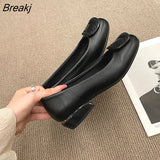 Women Fashion Red Pu Leather Short Square Heel Pumps Lady Casual High Quality Sky Blue Comfort Office