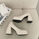 Toe High Heels for Women Temperament Solid Color Leather PU Platform Mary Jane Shoes Party Pumps Zapatos Tacon