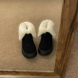 Boots With Fur Women's Rubber Shoes Rain Flat Heel Australia Plush Lolita Snow Leather Med Ladies Basic Ethnic Slipper