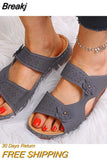Women's Sandals 2023 Summer Handmade Wedge Slippers Ladies Shoes Leather Floral Sandals Women Flats Retro Style Shoes