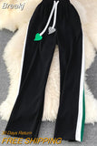 Women Long Pants 2023 Spring Summer Elastic Waist Striped Wide Leg Full Length Trousers Casual Streetwear Female