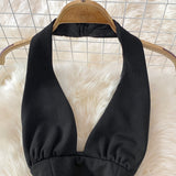 Women Black Deep V Halter Neck Sleeveless Long Dress Summer Elegant Open Back High Waist Cross Split Evening Party