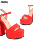 High Heeled Women's Sandals New Fashion 2023 Summer Ankle Buckle Flock Sandals European Style Sexy Party Banquet