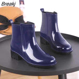 Women Rain Boots Waterproof Rubber Sole Low Heel Winter Shoe Female Middle Tube Fashion New Black Casual Brand Design Ankle