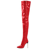 Breakj Winter New Sexy Pointed Side Zipper Patent Skin Fine High Heel Knee Boots Large Size Leather