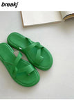 Wedge Slippers Female Slide Women Casual Flip Flops Brand Sandal 2023 Luxury Soft Flat Beach Shoes Green Sandalias