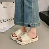 Breakj Summer New Pine Cake Bottom Toe Slippers Women Wearing Silver Simple Wind Half Dragging Feet Cold
