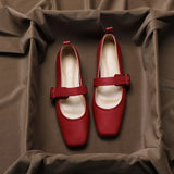 Leather Low Heels Square Toe Women Shoes Buckle Thick Heel Females Shoes Fashion Mary Jane Shoes Spring Ladies Dress