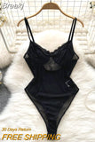 Black Bodysuit for Women V-neck Spaghetti Strap Sleeveless Hollow Out Floral Lace Backless Skinny Bodysuits Body