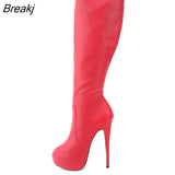 Womens Matte Leather Pointed Toe High Heels Autumn Winter Mid Calf Knee Wide Leg Stretch