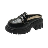 Women's Sneakers With Platform Shoes Thick Sole 2023 Casual Leather Low Fabric Mules Rubber Concise Square Toe Rome