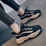 Women Spring Women's Sneakers Height Increasing Beige Black Autumn Chunky Shoes Leisure Shoes Lace Up Zapatillas