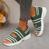 Knitted Platform Sandals for Women Summer 2024 Roman Peep Toe Flat Sandals Woman Plus Size Breathable Mesh Walking