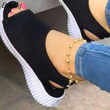 Women Shoes 2022 Mesh Fish Platform Shoes Women's Closed Toe Wedge Sandals Ladies Light Casual Sandals Zapatillas