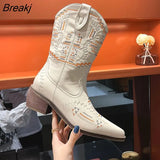 Chunky Botas Mujer Brand Designer Cowboy Boots Embroider Casual Shoes Cossack Retro Booties leather boots