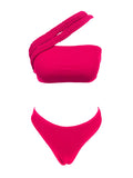 Single-Shoulder Rope Strap-Meared Solid Color Split Swimsuit Woman 2025 New