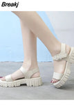 Platform Sandals One Word Ankle Buckle Summer Ladies Non-Slip Casual Open Toe Shoes 2023 New Ladies Fashion