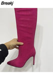 Women's High Boots Pointed Toe Slip-on Long Boots Women Demonia Boots High Heels Sexy Stiletto Ladies Party Shoes