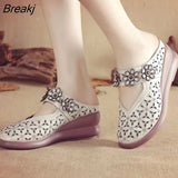 Women Sandals 2022 Summer Comfort Platform Sandals Genuine Leather Hollow Out Increase Non-slip Fashion Women