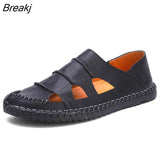 Size Men's Sandals Men's Hollow Breathable Outdoor Casual Leather Shoes Men's Trend Elastic Belt Driving Leather