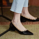 for Woman 2023 Normal Leather Casual Women's Summer Footwear Korean Style Pink Square Heels Pointed Toe Low Heel Elegant