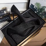 New High Heels Women Fashion Pointed Toe Office Shoes Women's Solid Flock Shallow High Heels Shoes for Women Black