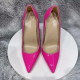 Women Sexy Patent Extremely High Heel Shoes Pointy Toe Curl Cut Ladies Designer Stiletto Pumps Pink Black