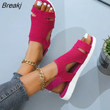 Women Shoes Woven Fish Mouth Sandals Breathable Large Size Hollow Rhinestone Sandals Casual Buckle Strap