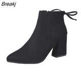 Fahion Modern Boots Women Winter Shoes Brand Ladies High Heels Boots Women Ankle Botas Square Heel 8cm Plus Size 42
