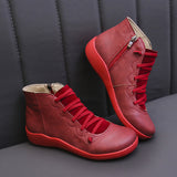 Snow Boots Women Winter Genuine Leather Ankle Spring Flat Shoes Woman Short Vintage Boots with Fur for Women Lace