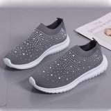 Fashion Crystal Platform Sneakers Women 2024 Plus Size Breathable Mesh Flats Woman Comfy Slip On Non-Slip Running