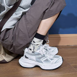 Summer Sneakers New Korean Mesh Breathable Platform Dad Shoes Women's Student Casual Thick Sole Silver Sport Running
