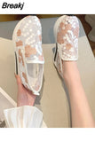 Women Platform Wedges Women's Sneakers Floral Embroidery Mesh Sneakers Women Slip on Casual Comfy Heeled
