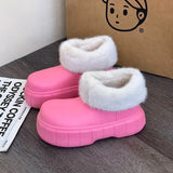 yellow Winter Plush Boots Women New Fashion Waterproof Furry Cotton Shoes Outdoor Cozy Fuzzy Shoes Thick Sole Cotton
