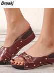 Heel Sandals Women's 2023 Summer New Metal Buckle Willow Nails Fish Mouth Roman Outdoor Beach Comfortable