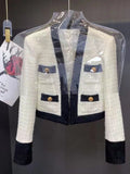 Spring Small Fragrance Tweed Jacket Female Blazer Coat Long Sleeve Button Short Coat Autumn Casual Women Office