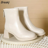 Boots for Women Fashion Chunky Heels Ankle Boots Female Winter White Warm Plush Short Boots Shoes Ladies High Heel