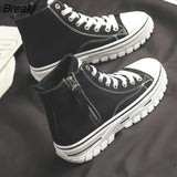 2023 Autumn New Vulcanize Women's Casual Canvas Platform Shoes High Top White Black Platform Sneakers Tennis