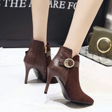 Women Boots 2023 Winter Shoes Woman Super High Heels Ankle Boots Thin Heels Pointed Toe Ladies Shoes Black Botines