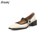 2023 Autumn French Retro Elegant Style Square Head Thick Heel Mary Jane Shoes Women's Low-heeled Belt Buckle Shoes
