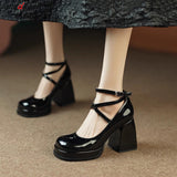 Retro Cross-Tie Pumps Spring Elegant Mary Janes Round Toe Shoes Ladies Fashion Sweet Lolita Shoes wedding party