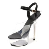 New Sexy Women Shoes High Heels 15cm Summer Woman Transparent Crystal Platform Sandals Plus Size Thin Heels Wedding